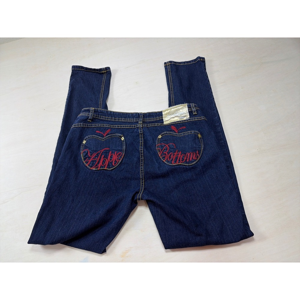 Apple Bottoms Dark Wash Skinny Jeans Red Embroidery Apple Pockets Y2K Size 13/14